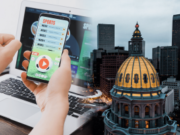 Colorado lawmakers advance sports betting restrictions targeting advertising deposits Colorado sports betting legislation concept showing mobile sportsbook app beside Denver Colorado State Capitol building skyline