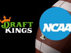 DraftKings fights NCAA trademark lawsuit over March Madness betting promotions claims DraftKings and NCAA logos on football background illustrating legal dispute over March Madness trademark use in sports betting lawsuit. Judge denies NCAA bid to block DraftKings March Madness trademarks use