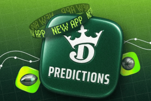DraftKings pushes deeper into federally regulated sports prediction markets through DraftKings Predictions app logo promoting federally regulated sports prediction markets and event contract trading expansion in the United States. DraftKings pushes deeper into federally regulated sports prediction markets through Railbird