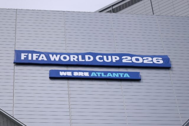 ATLANTA, GEORGIA - MAY 25: A detailed view of the preparations around Mercedes-Benz Stadium as the signage is transitioned to become Atlanta Stadium ahead of the FIFA World Cup 2026 on May 25, 2026 in Atlanta, Georgia. (Photo by Kevin C. Cox/Getty Images)