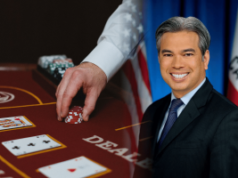 Judge temporarily blocks California cardroom rules backed by Attorney General Bonta California Attorney General Rob Bonta pictured beside blackjack table amid California cardroom gambling regulations legal dispute and industry backlash