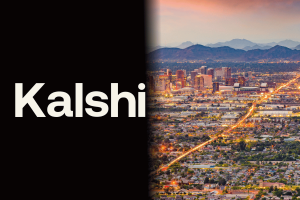 Kalshi and Arizona regulators seek paused appeal while Ninth Circuit Kalshi logo beside Phoenix, Arizona skyline highlighting Ninth Circuit appeal over prediction markets, gambling laws, and federal commodities regulation.