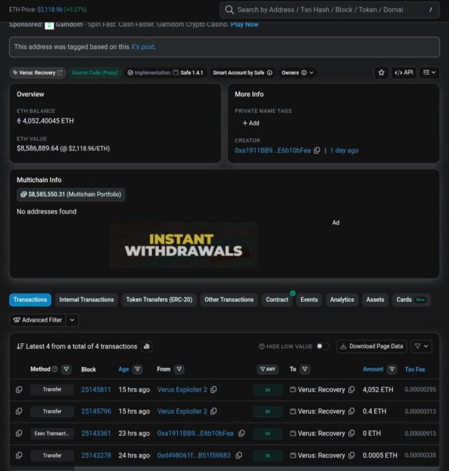 Verus Bridge Exploiter Returns Majority Of Stolen Funds Following Structured Verus Bridge Exploiter Returns Majority Of Stolen Funds Following Structured Bounty Deal With Project Team