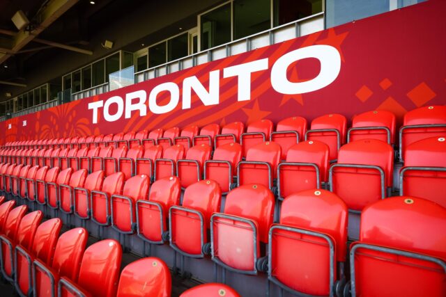 Seats at Toronto Stadium (temporarily renamed from BMO Field for the 2026 FIFA World Cup) are prepared for the 2026 FIFA World Cup, in Toronto, Canada, on May 19, 2026. (Photo by Cole BURSTON / AFP via Getty Images)