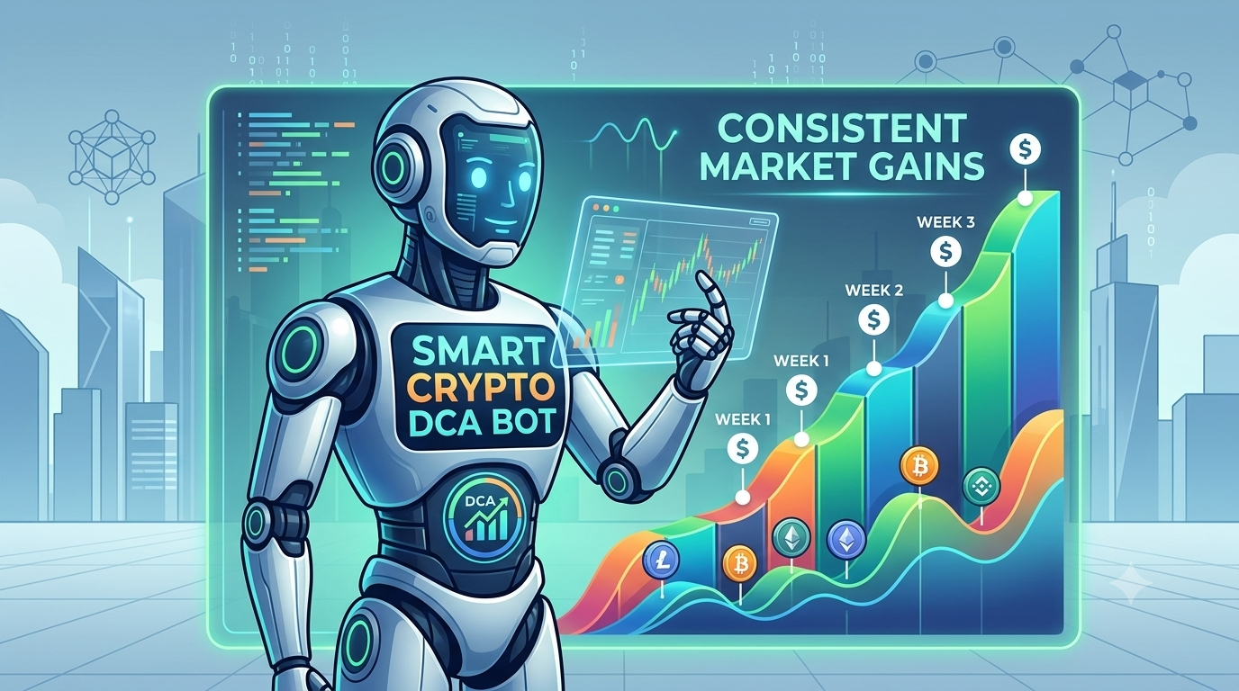 automated Smart Crypto DCA Bot dashboard monitoring price charts.")