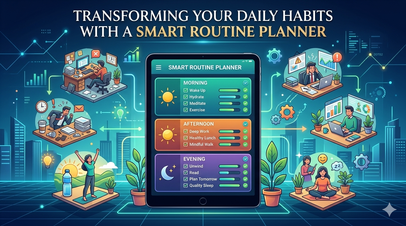 A structured smart routine planner displaying morning and evening wellness schedules.