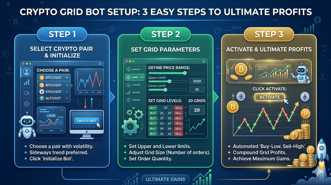 1000133436 An analytical dashboard demonstrating a successful crypto grid bot setup with automated buy and sell grids.