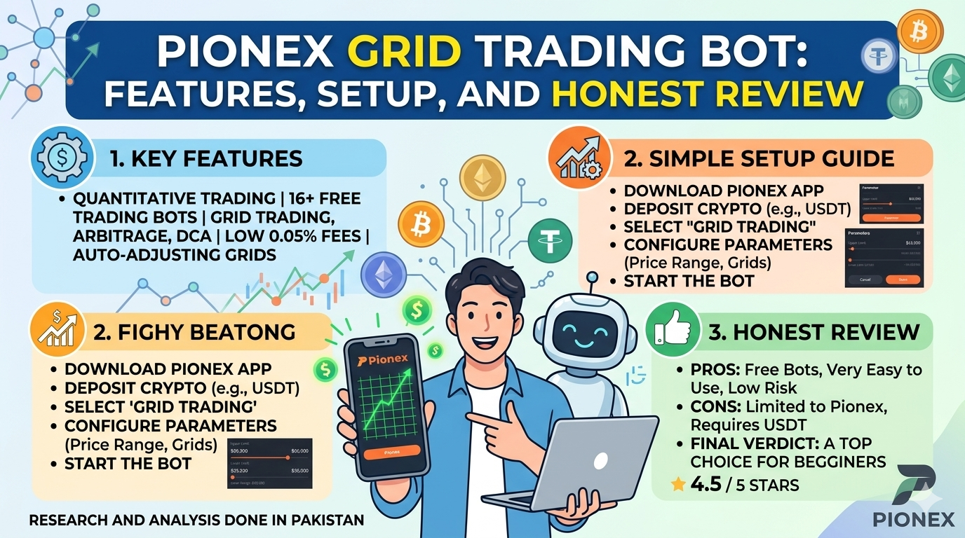 1000135026 Pionex grid trading bot interface displaying live grid setup and trade stats